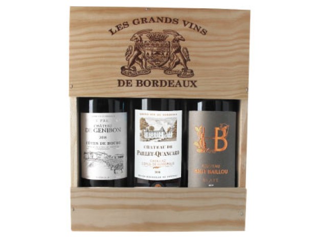 Les Grands Vins de Bordeaux 3x75cl wooden box