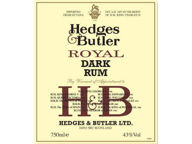 Hedges and Butler Dark Rum 75cl